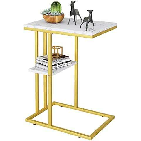 Easy Paws C Shaped End Table,Small Side Table for Couch and Bed, Gold Snack Couch Table for Small Spaces, Living Room, Bedroom,Bedside(Gold) Cover