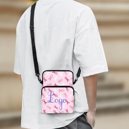 Image of Crossbody Bag for Women Sling Purse Pink Ribbon Cell Phone Holder with Straps