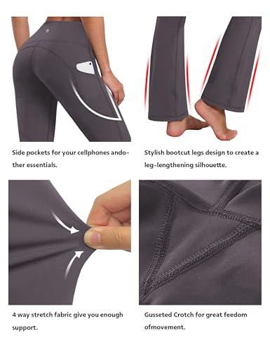 Image of BUBBLELIME 29 inch /31 inch /33 inch /35 inch /37 inch 3 Styles Women's High Waist Bootcut Yoga Pants Basic /Side Pockets Tummy Control Workout Flared