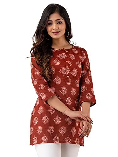 Image of feranoid Women Cotton Printed Straight Short Kurti