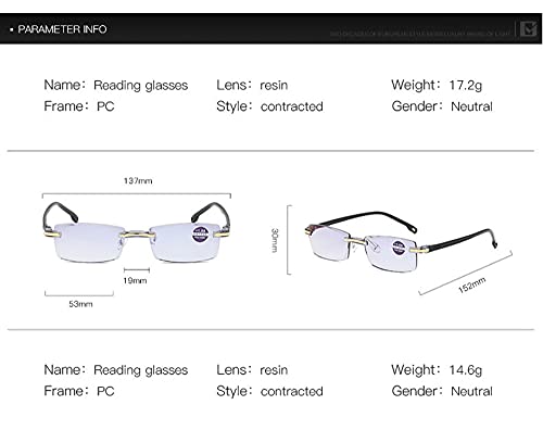 Image of AUGEN Blue Block Rimless Reading Glasses Gold Clear Unisex Free Size Power (+1.00, Pack of 3)