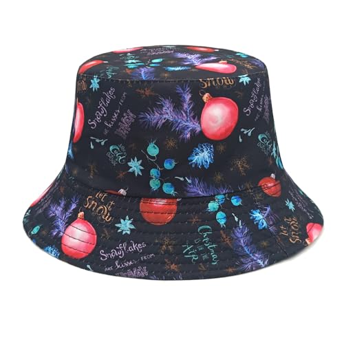 Image of Bucket Hat for Women Men,Travel Sun Beach Cap,Unisex Fishing Outdoor Boonie (Christmas Ball)