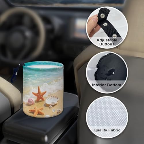 Image of Beach Sea Shell Print Car Trash Can - Multi-Purpose, Waterproof, Leak-Resistant, Easy to Clean, Car Interior Decoration