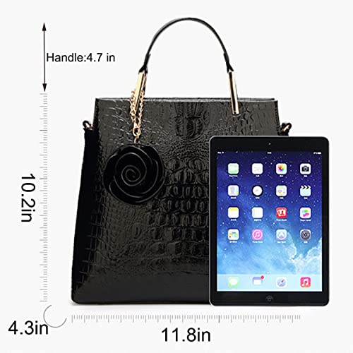 Bolso de mujer con patrón de cocodrilo y asa superior miniatura 4