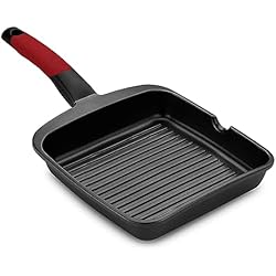 Sartenes Cuadradas Induccion BRA Premiere - Grill con rayas 28 cm, Aluminio Fundido, Tricapa con Revestimiento Antiadherente reforzado sin PFOA, apto para todo tipo de Cocinas incluida Inducción, color Rojo