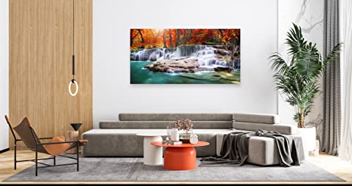 Aibonnly Wall Art Canvas Painting Red Forest Waterfalls 1 Piece Modern Landscape Tree Picture Poster Print Framed And Stretched Ready To Hang For Living Room Bedroom Kitchen Office Home Decor #TOP4