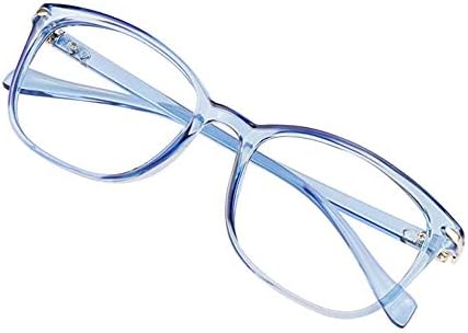 Blue Light Blocking Glasses for Women/Men, Anti Eyestrain, Computer Reading, TV Glasses, Stylish Square Frame, Anti Glare (Clear Blue, No Magnification)