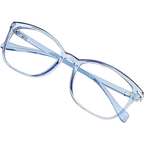 VisionGlobal Blue Light Blocking Glasses for Women Men, Square Frame Computer Reading Glasses(Clear Blue,+2.75 Magnification)