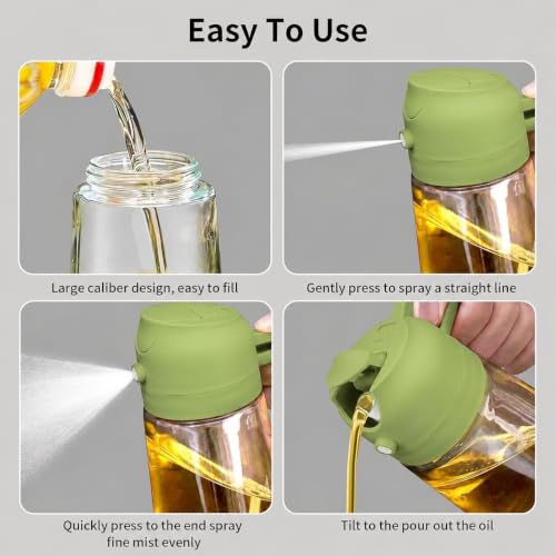Image of 2-in-1 Oil Dispenser & Sprayer for Kitchen, 470ml Glass Olive Oil Spray Bottle w Fine Mist & Pour Spout + 200ml Plastic Silicone Brush Bottle, Leakproof, Cooking, BBQ Baking & Air Fryer Combo