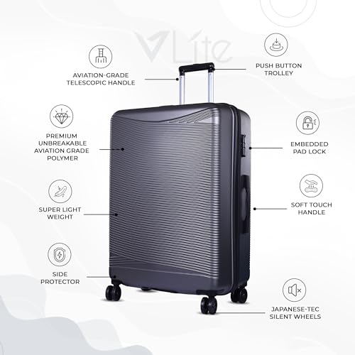 Image of Verage V-Lite Firestone 28 inch /78cms Dark Grey Check-in Hardsided Trolley Bags for Travel, Large Suitcase with Spinner Wheels, Anti-Theft Zippers Luggage