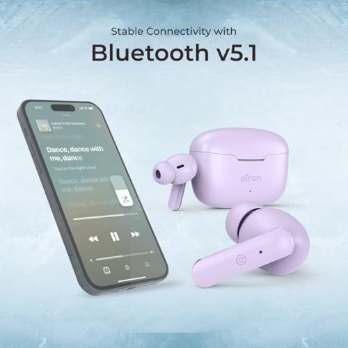 Image of pTron Basspods P81 in-Ear Wireless Earbuds, Pristine Sound, 32Hrs Playtime, Clear Calls TWS Earbuds, Bluetooth V5.1 Headphone, Type-C Fast Charging, Voice Assist & IPX4 Water Resistant (Light Lilac)