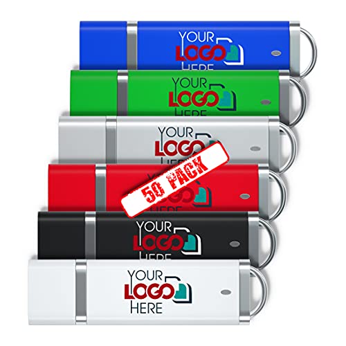 Possibox Customized Bulk USB 2.0 Flash Drives 16GB Personalized with Your Logo - for Promotional Use - 50 Pack