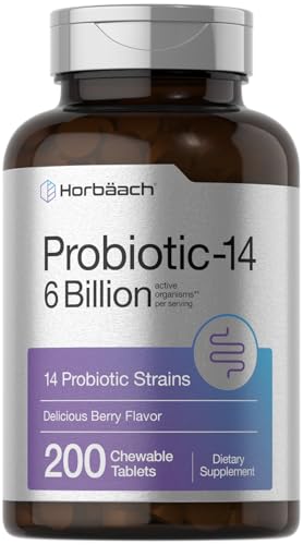 Horbach Probiotics 6 Billion CFUs | 200 Chewable Tablets | Berry Flavor