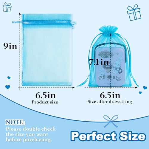 Image of Crweety 50 Pcs 6x9 Inch Lake Blue Organza Bags, Small Mesh Bags Drawstring, Cute Mesh Gift Bags for Bridal Shower Snack Treats, Wedding Candy Party Favor, Jewelry Packaging & Graduation Gifts