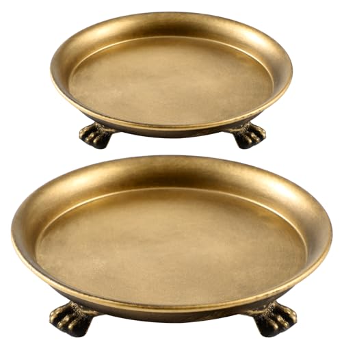 Zonon 2 Pack Brass Color Metal Clawfoot Dish Pedestal Dish Candle Tray Round Clawfoot Candle Holder...