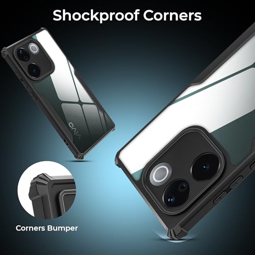 Image of A rtistque Clear Hard Transparent Acrylic Armor Anti-Drop Shockproof TPU Edge Back Cover Case for Vivo T3 Pro - Black