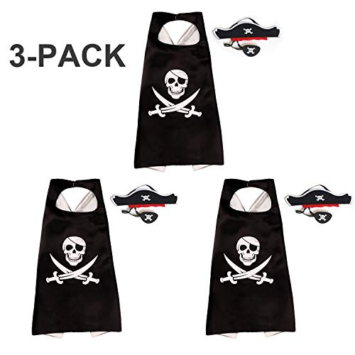RioRand Cartoon Pirate Dress Up Satin Capes Cosplay Birthday Party Kids Costume 3pcs Black