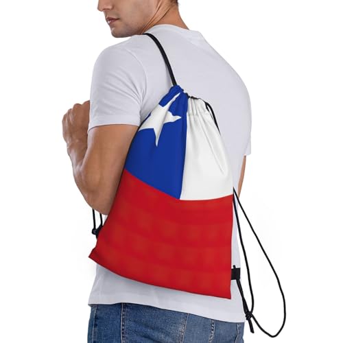 Flag Of Chile Print Drawstring Backpack,210d Polyester Gym Sack,For Sports,Travel And Fitness3