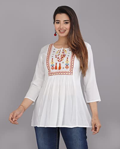 Image of Ganga febtex Women's Rayon Embroidered Short Kurti /Tops