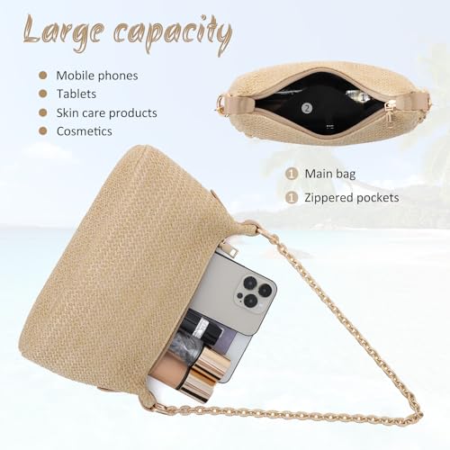 Fecialy Women Straw Shoulder Bag Woven Tote Handbag Summer Beach Bag VacationTravel Purse4