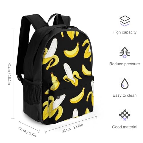 Supdreamc Shoulder Book Bags Anti-Theft Multipurpose Big Capacity Bookbag - Yellow Banana Fruit Funny Black Pattern Travel Hiking Backpack With Smooth Zippers2