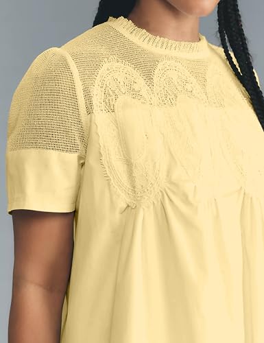 Image of Womens Summer Lace Mini Babydoll Dress Ruffled Collar Short Sleeve Loose Mesh Swing Elegant Flared Sundress