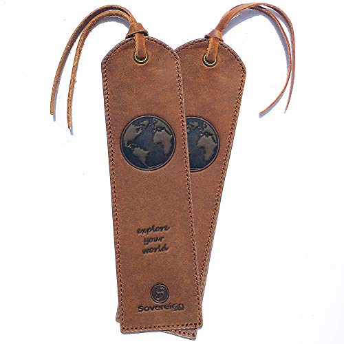Leather Bookmark Handmade With World Map Design - 2 Genuine Leather Book Marks - Perfect Bookmarks For Men Women And Kids | Great Book Lovers Gift For Bookworms Writers And Explorer Friends #TOP5