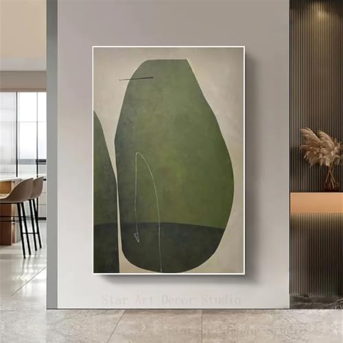 Lienzo sin marco de estilo Wabi-Sabi verde y beige para renovar paredes vacías 6