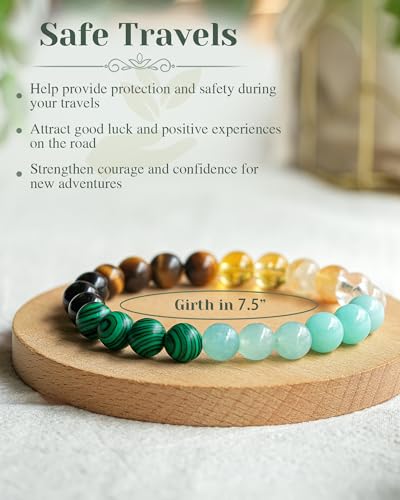 Protection Natural Stone Bracelets, Safe Travels Gifts for Women with Quote Card3