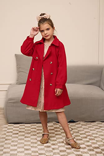 GRACE KARIN Girls Dress Coat Lapel Wool Blend Long Winter Jackets with Pockets Belt 6-14Y4