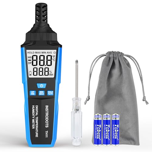 INSTRODOTS Temperature Humidity Meter, High Precision Digital Hygrometer with Ambient, Dew Point, Wet Bulb Temperature for Indoor Outdoor, Thermometer with Min/Max, Data Hold, LCD Backlight, TH11