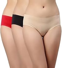 BANCROFT Women's Ice Silk Seamless Hipster Briefs, Mid-Waist High Cut, Modal Fabric, No-Show Underwear (Pack of 3, Multicolor)