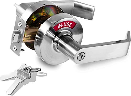 VIZILOK Privacy Indicator Lock with Keys C3FE, Large in-USE or Vacant Indicator, Durable ANSI GRADE2 comp, Perfect for Public restrooms Including Restaurants, Hospitals, Medical Offices. Satin Chrome