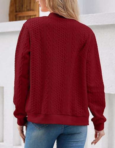 Image of WROLEM Women's Zip Up Cardigan Sweater Cable Hoodies Long Sleeve Jacket Outfits Crewneck Casual Coat