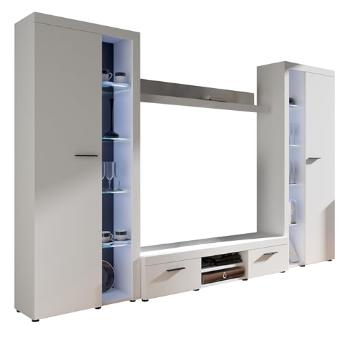 Masseno Wohnwand Ritmo Wohnzimmerset, Schrankwand, Wohnkombi für Wohnzimmer Weiß