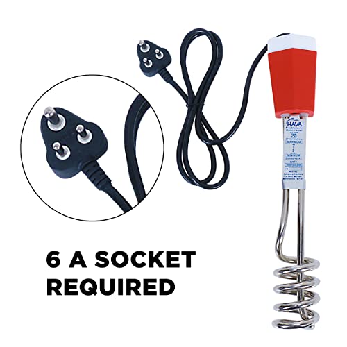 HAVAI Metal Water Heater Immersion Rod (Red, White) (1500), 1500 Watts