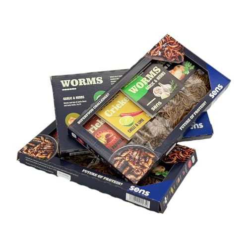 SENS Edible Insect Mix, Party Snack, Roasted Crickets and Mealworms, Crispy Snack Rich in Proteins, Gift Idea for Foodies (Crickets & Worms Mixed Set)