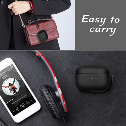 Image of KHR Leather Texture Full-Body Protective Case Cover for AirPods Pro 3rd Generation (2025), Wireless Charging and Front LED Visible Case with Lanyard for AirPods Pro 3 (Black)