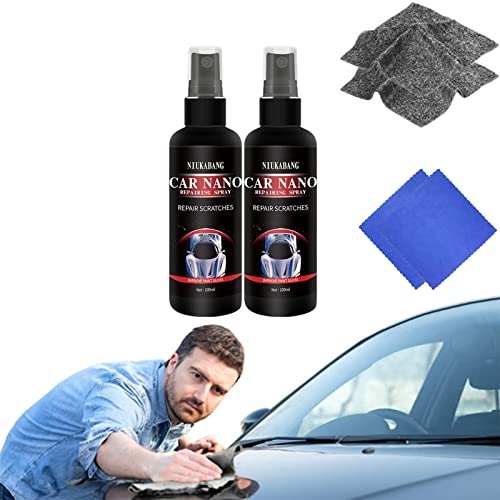 Nano Car Scratch Removal Spray, Car Scratch Repairing Spray with Nano Cloth, Fast Scratch Remover Coating Oxidation Liquid for Vehicles (100ML-2Pcs)