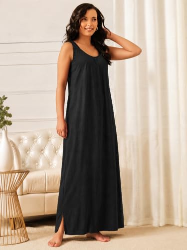 Image of Clovia Sleeveless Long Nighty for Women with Side Slits