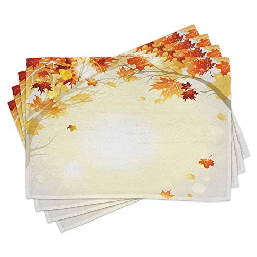 Ambesonne SER_18848 Fall Place Mats Set Of 4, Soft Image Of Faded Shedding Fall Leaves From Tree Motion In Nature Concept Print cover