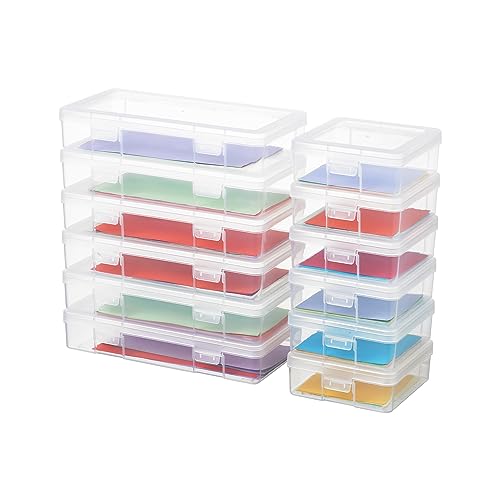 novelinks Stackable Plastic Clear Storage Box Containers with Latching Lid - Art Craft Supply Organizer Storage Containers for Pencil Box, Crayon, Beads (6 Pack Small + 6 Pack Medium -Clear)