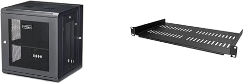 StarTech.com Gabinete de red de montaje en pared de 12U de 19 pulgadas, estante de servidor de 16 pulgadas y 1U, bandeja voladiza universal