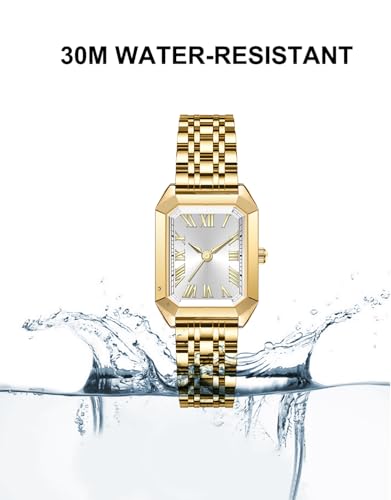 Chic Vintage Gold Roman Numeral Watch for Women – Elegant Rectangular Alloy Bracelet, Waterproof Quartz Movement - Image 6