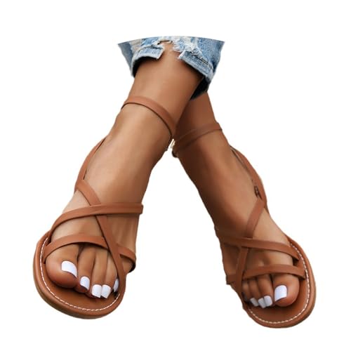 Generisch Schwarze Sandalen Damen,Riemchensandale Sommer Strandschuhe Flach Römersandalen Sandals Mit Verstellbarer Leder Bohemian Sandalette Elegant Flip Flops Riemchen Sommerschuhe Ledersandalen