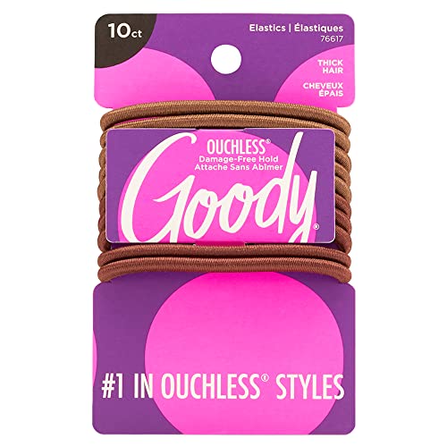 Goody Nonslip Womens Elastic Hair Tie - 10 Count, Colour Collection, Brunette - 4MM for Medium Hair- Ouchless Pain-Free Hair Accessories for Women Perfect for Long Lasting Braids, Ponytails and More