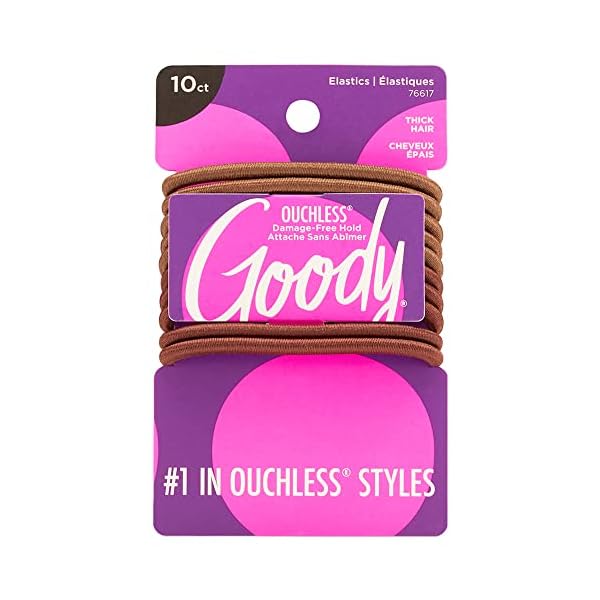 Goody Nonslip Womens Elastic Hair Tie - 10 Count, Colour Collection, Brunette - 4MM for Medium Hair- Ouchless Pain-Free…