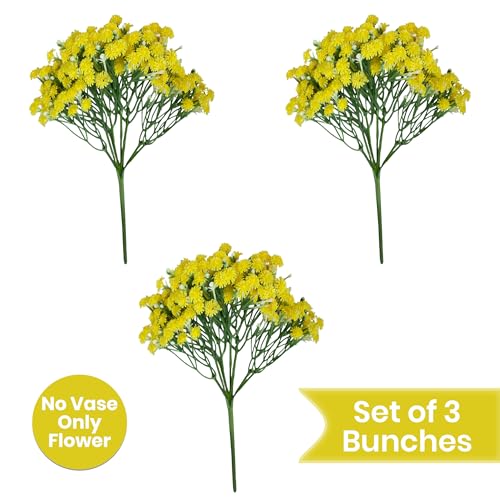 Image of Art Street Babys Breath Yellow Flowers Artificial Gypsophila Bouquets Flowers | New Year Mothers Day Gifting, Faux Flowers for Vases | Decoration Items for Living Room| Set of 3 (Size: 14 Inch)