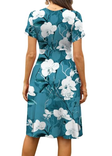 Image of WEACZZY Women's Summer Short Sleeve Casual Dresses V-Neck Floral Party Dress with Pockets