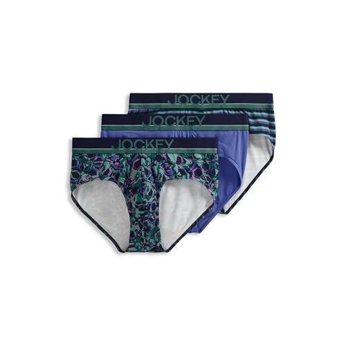Jockey Men's Underwear True Style Brief - 3 Pack, Future Dusk Cherished Stripe/Faded Grape/Deconstructed Geo, L